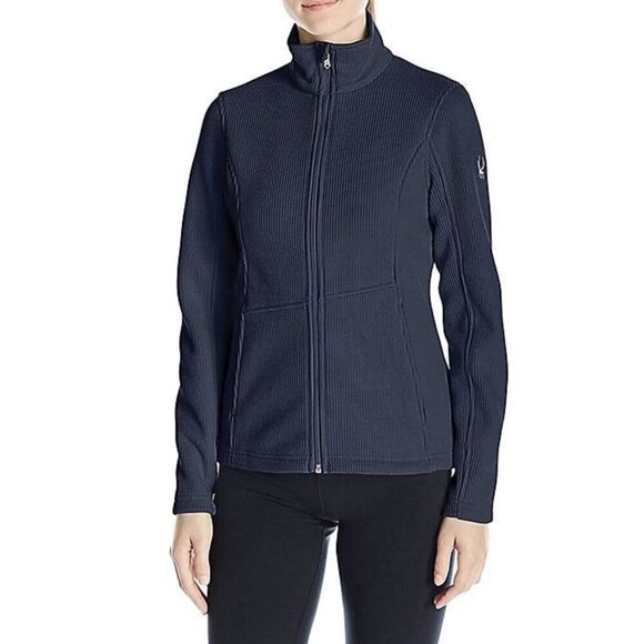 Spyder Active Sports Frontier Blue Ribbed Knit Basic Jacket‎ Sportcore - Picture 1 of 12
